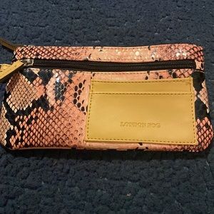 LONDON FOG Tan and Black Wristlet Snakeskin Design Clutch Pouch